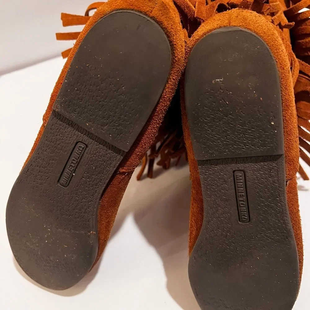 Minnetonka Shoes Womens 10 Boots Brown Western Moccasins Fringes Native Mid Calf - Picture 5 of 8